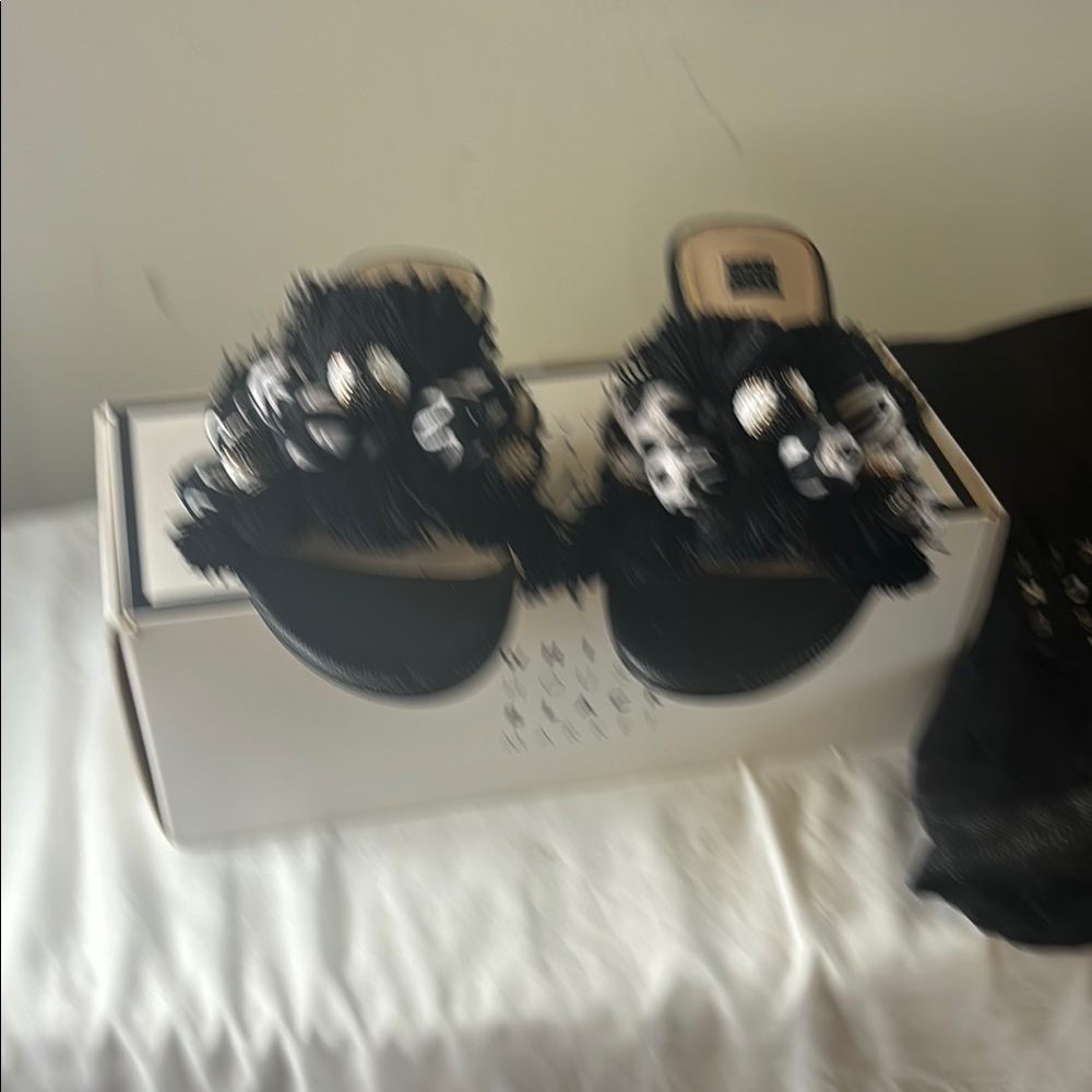 Black Embellished Slide Sandals